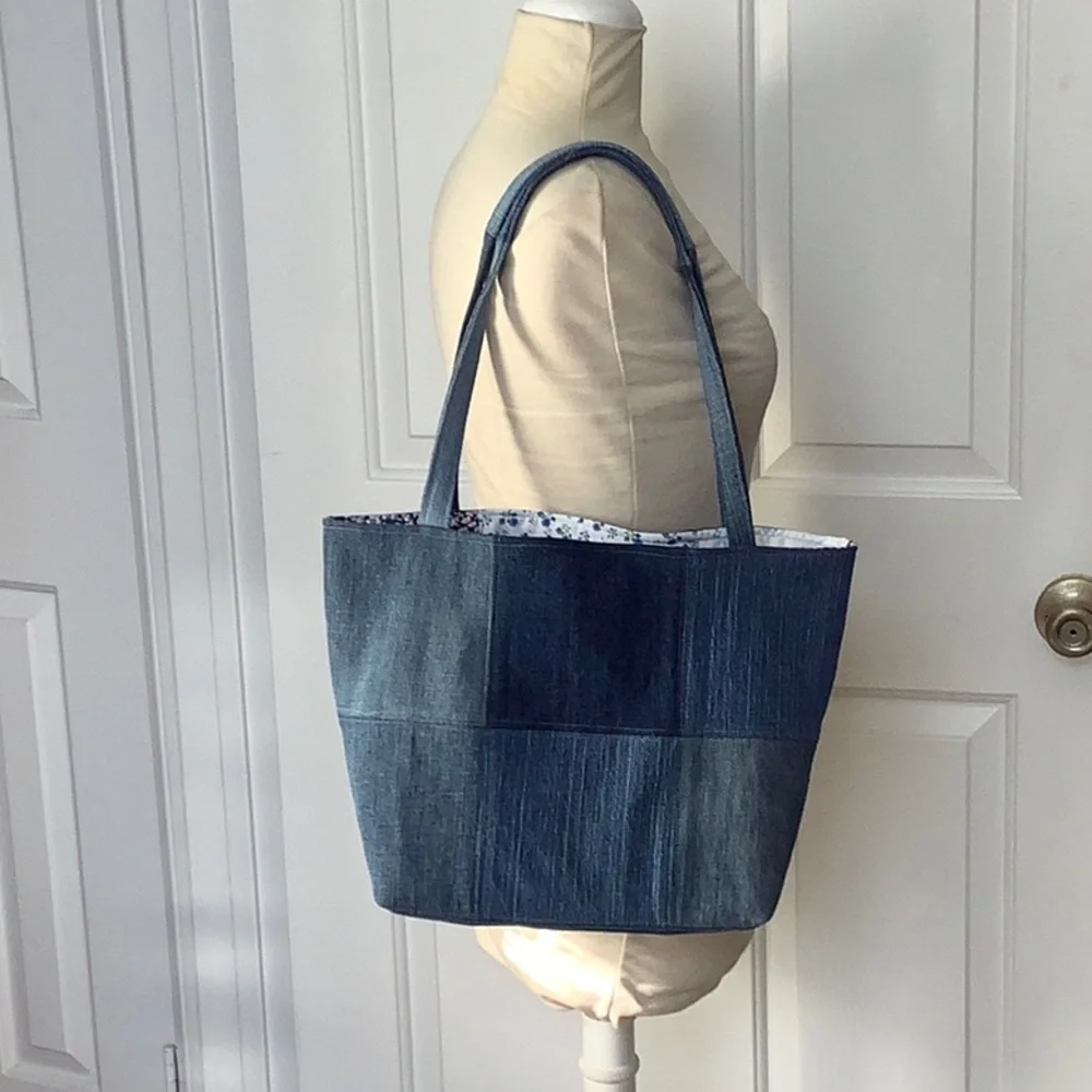 Patchwork denim tote. Newly Handmade. - Picture 2 of 5